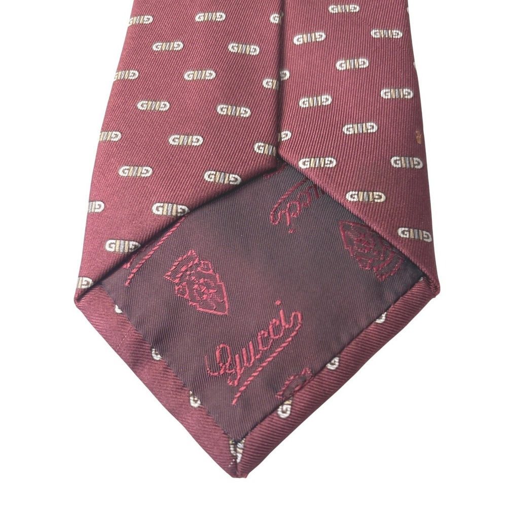 VTG‎ Gucci Burgundy Logo Silk Tie Made in Italy All-Over G Pattern Necktie - Picture 6 of 6
